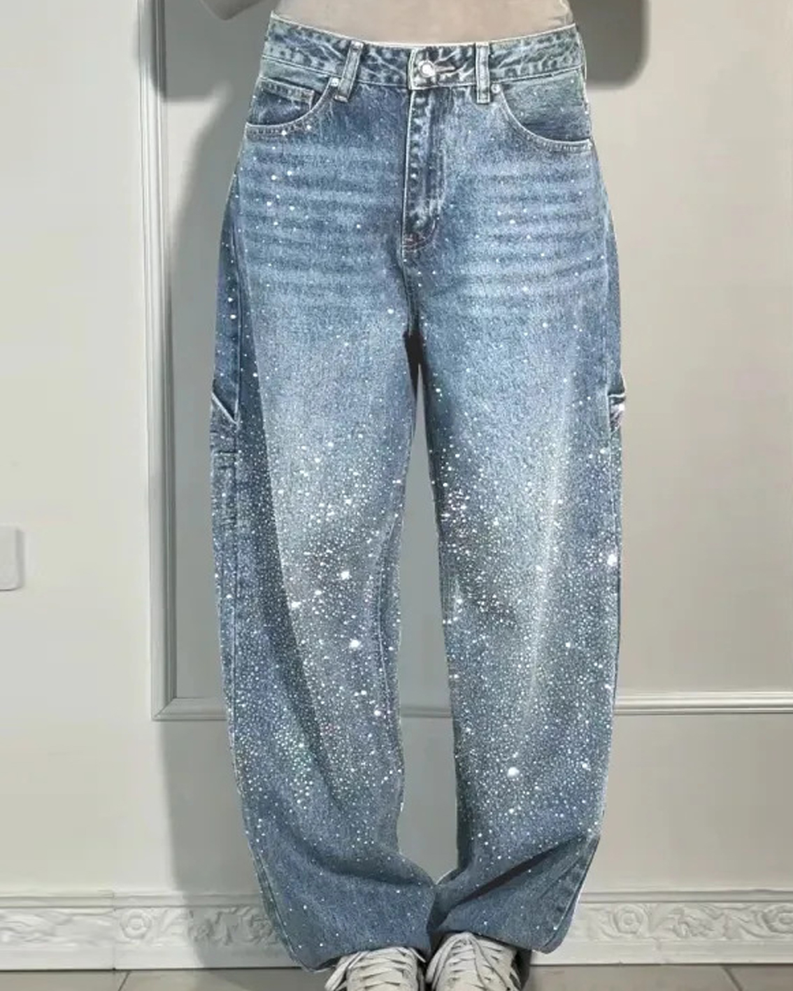 Starry Knee Rhinestone Jeans-Curvy-Faja