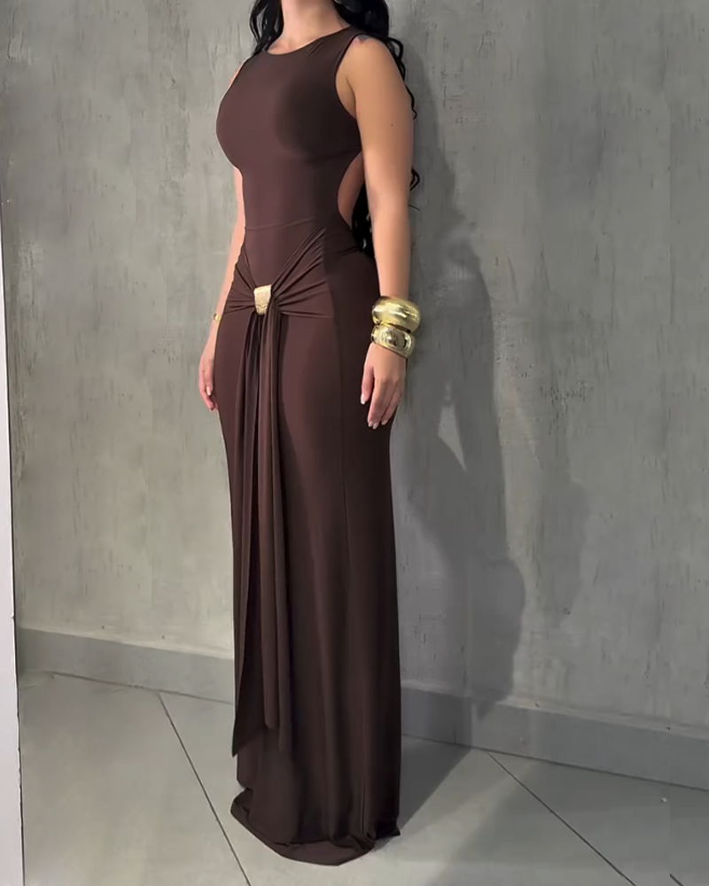 Slim Fit Backless Sleeveless Dress-Curvy-Faja