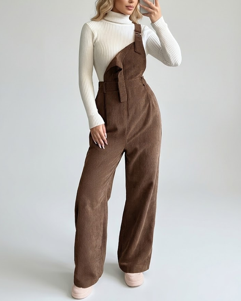 Adjustable Strap Loose Fit Corduroy Overall Jumpsuit
