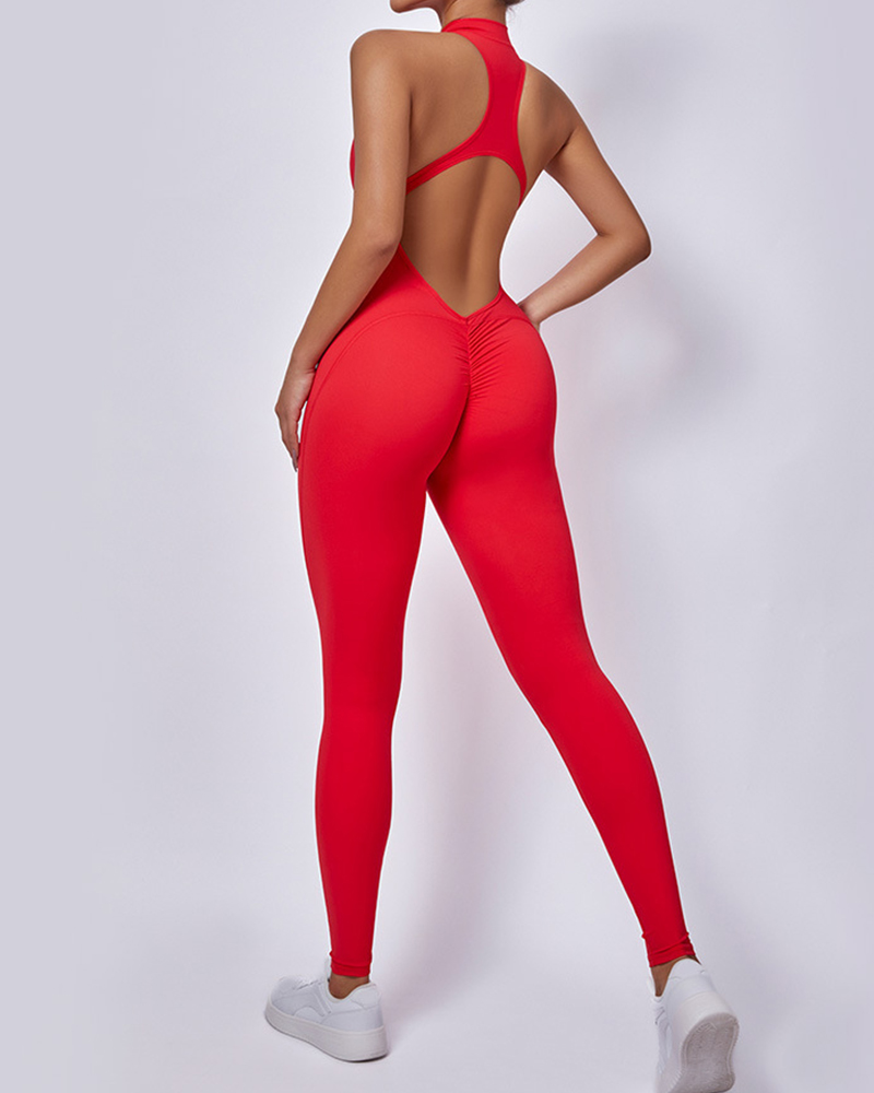 Zip Front Sleeveless Jumpsuit