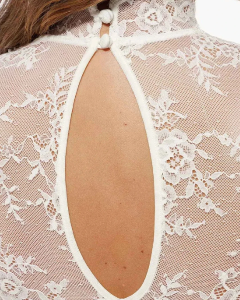 High Neck Long Sleeve Floral Lace Shaping Bodysuit Floral Lace Tummy Control Shapewear（Pre‑Sale）