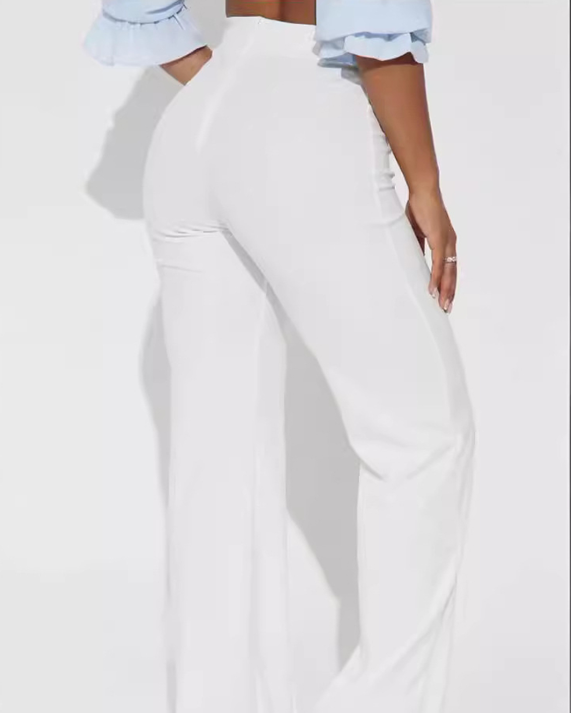 Fashionable White High-Waist Straight Pants-Curvy-Faja