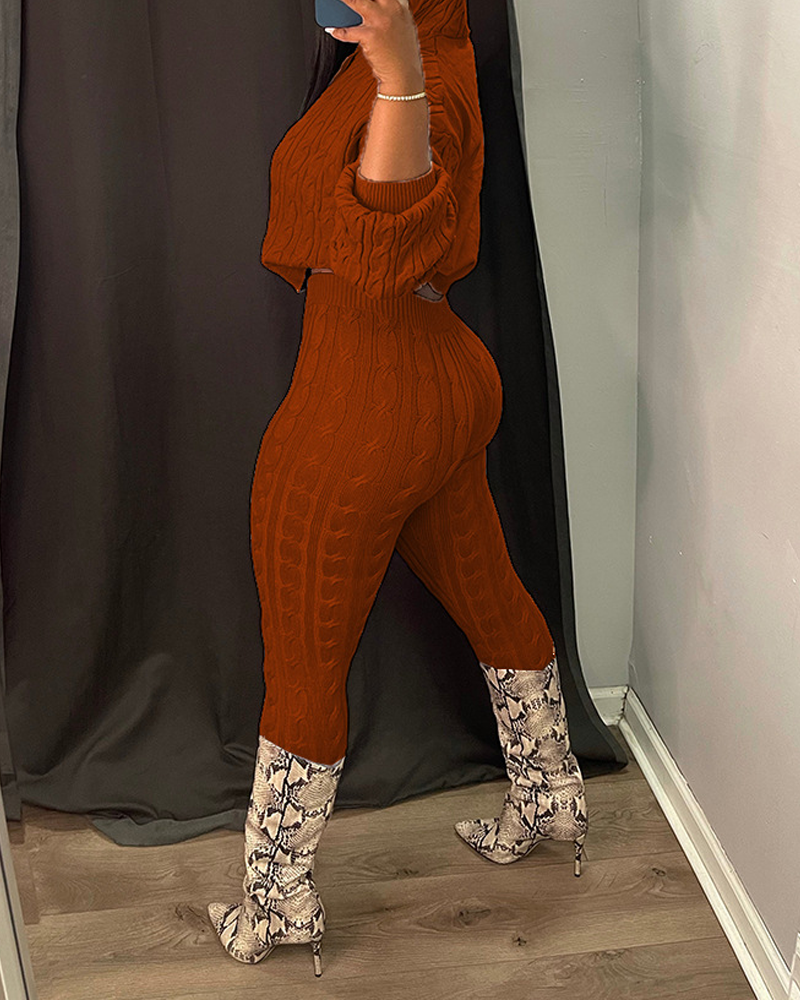 Casual Textured Long-Sleeved Knit Set