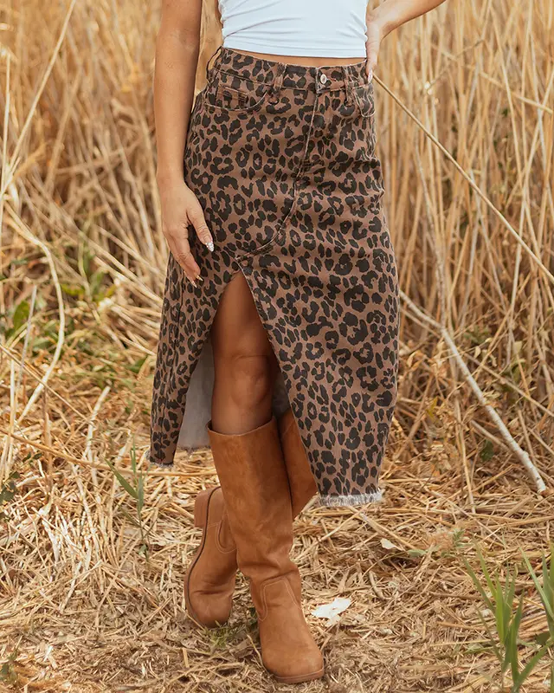 High-Waisted Slit Denim Skirt