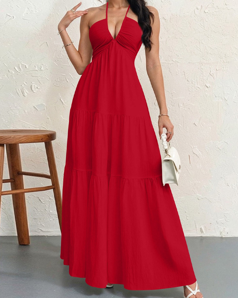 Halter Neck Backless Tie-Up Maxi Dress