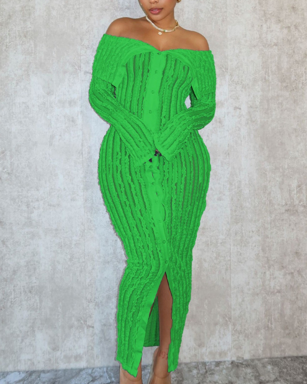 CURVY-FAJA Hourglass Lapel Wavy Long Sleeved Dress