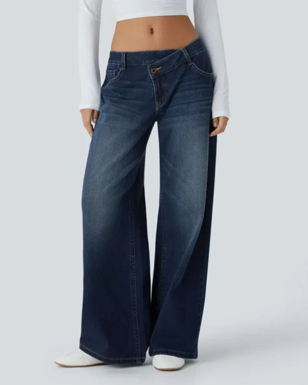 Lrregular High-Waisted Straight Leg Jeans