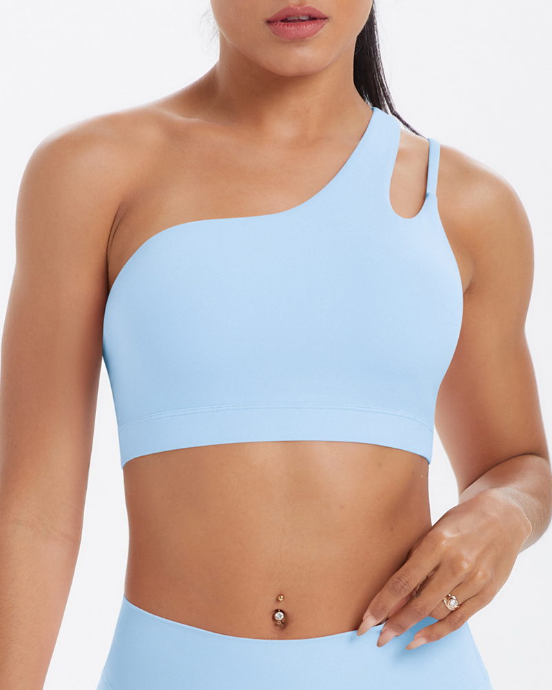 Asymmetrical One-Shoulder Backless Sports Bra-Curvy-Faja