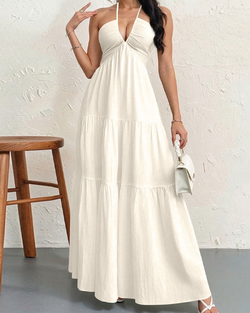 Halter Neck Backless Tie-Up Maxi Dress