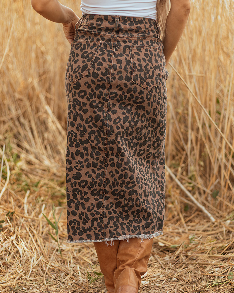 High-Waisted Slit Denim Skirt