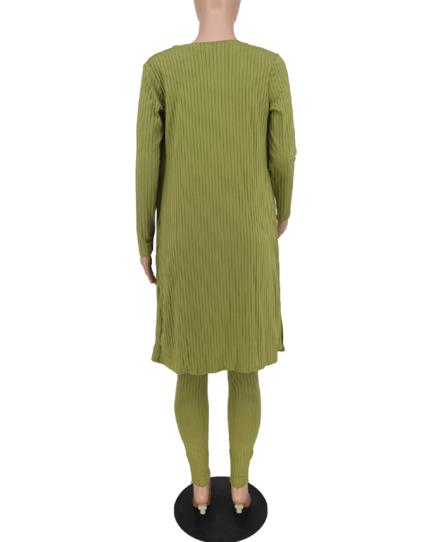 Casual Knitted Long Cardigan Vest And Pants Three Piece Set