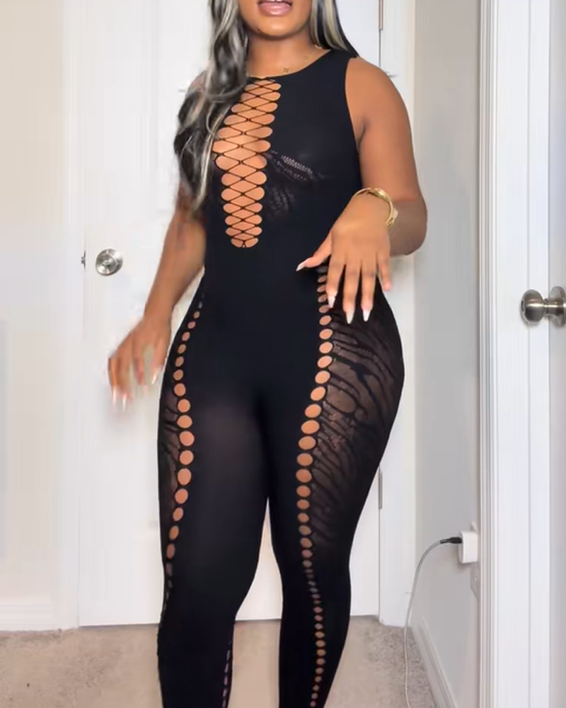 Tiger Print Cutout Bodycon High Waist Jumpsuit