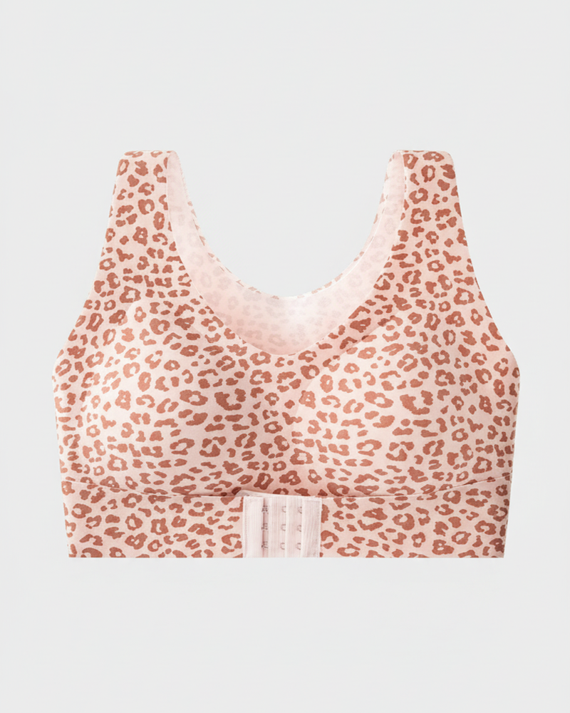Vest Style Front Closure Wire-Free Leopard Polka Dot Push-Up Shaping Back Support Bra