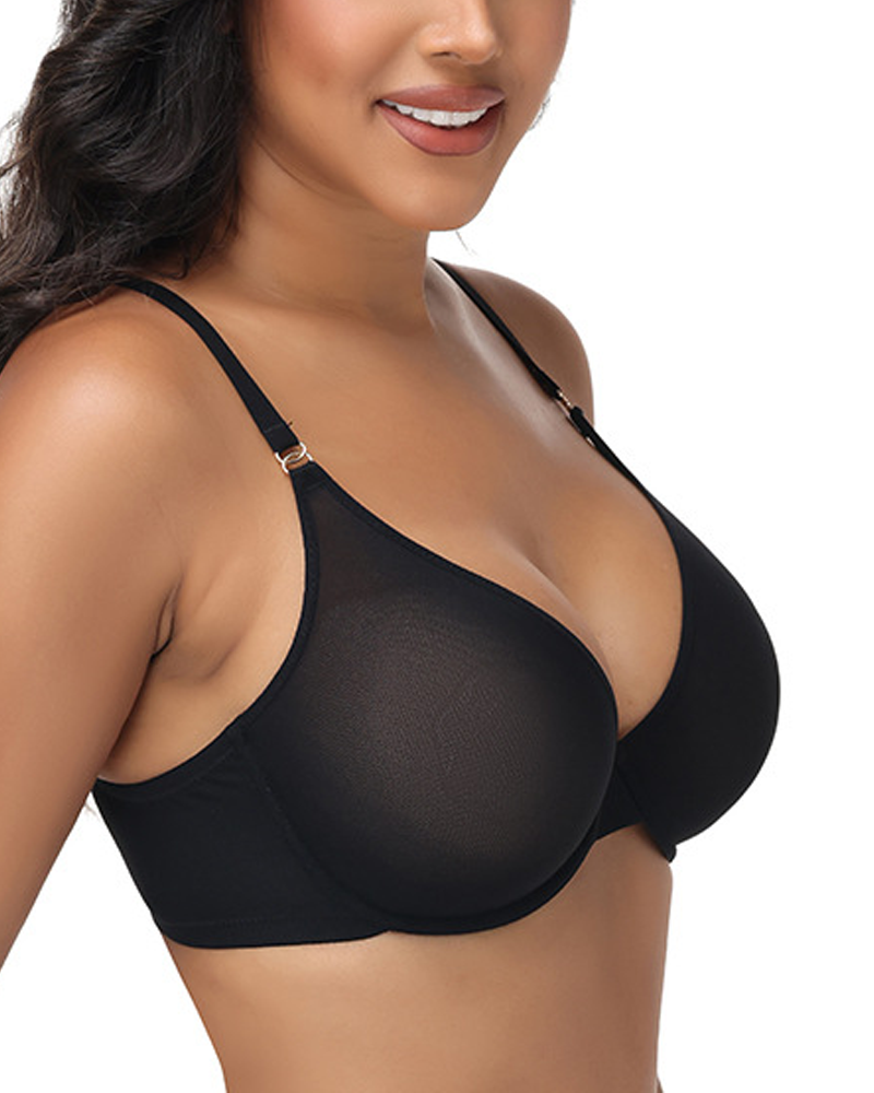Unlined Low Cut Sheer Mesh Underwire Bra