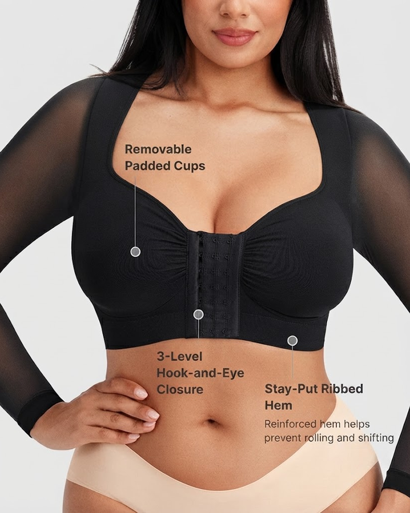 Front‑Closure Built‑In Bra Arm‑Sculpt Long Sleeve Top（Pre‑Sale）