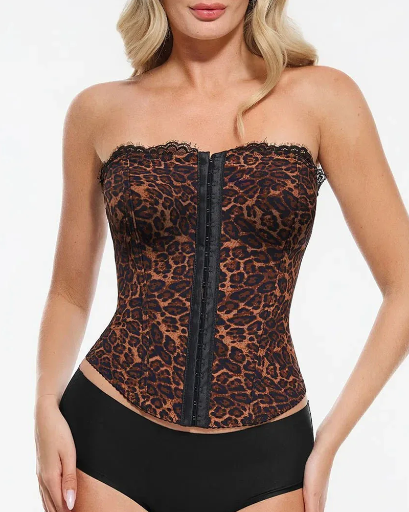 Detachable Strap Leopard Print Shaping Corset Top（Pre-Sale）