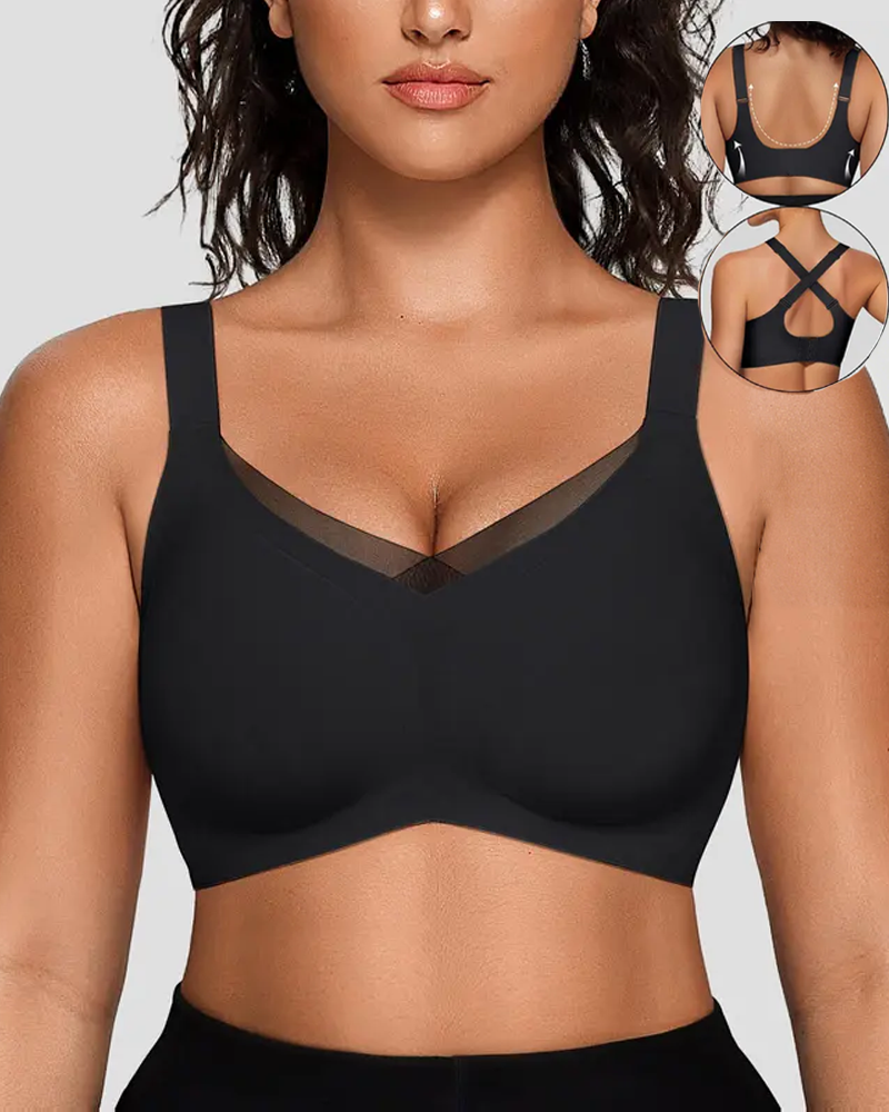 Wire-Free Jelly V-Neck Cross Mesh Bra For Valentine's Day