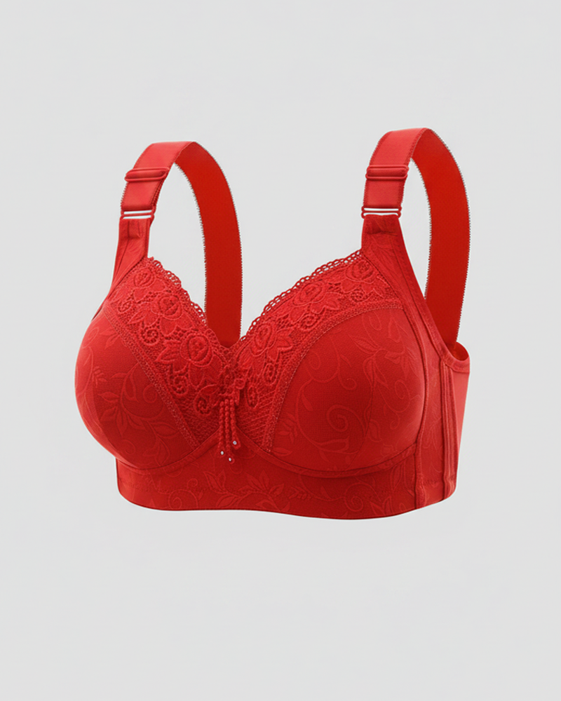 Women Lace Trim Wireless Bra Side Support Underarm Fat Control & Push Up