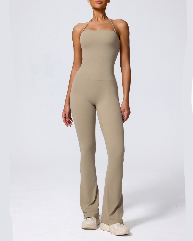 Hip Lifting Halter Neck Slightly Flared Sports Yoga Bodysuit