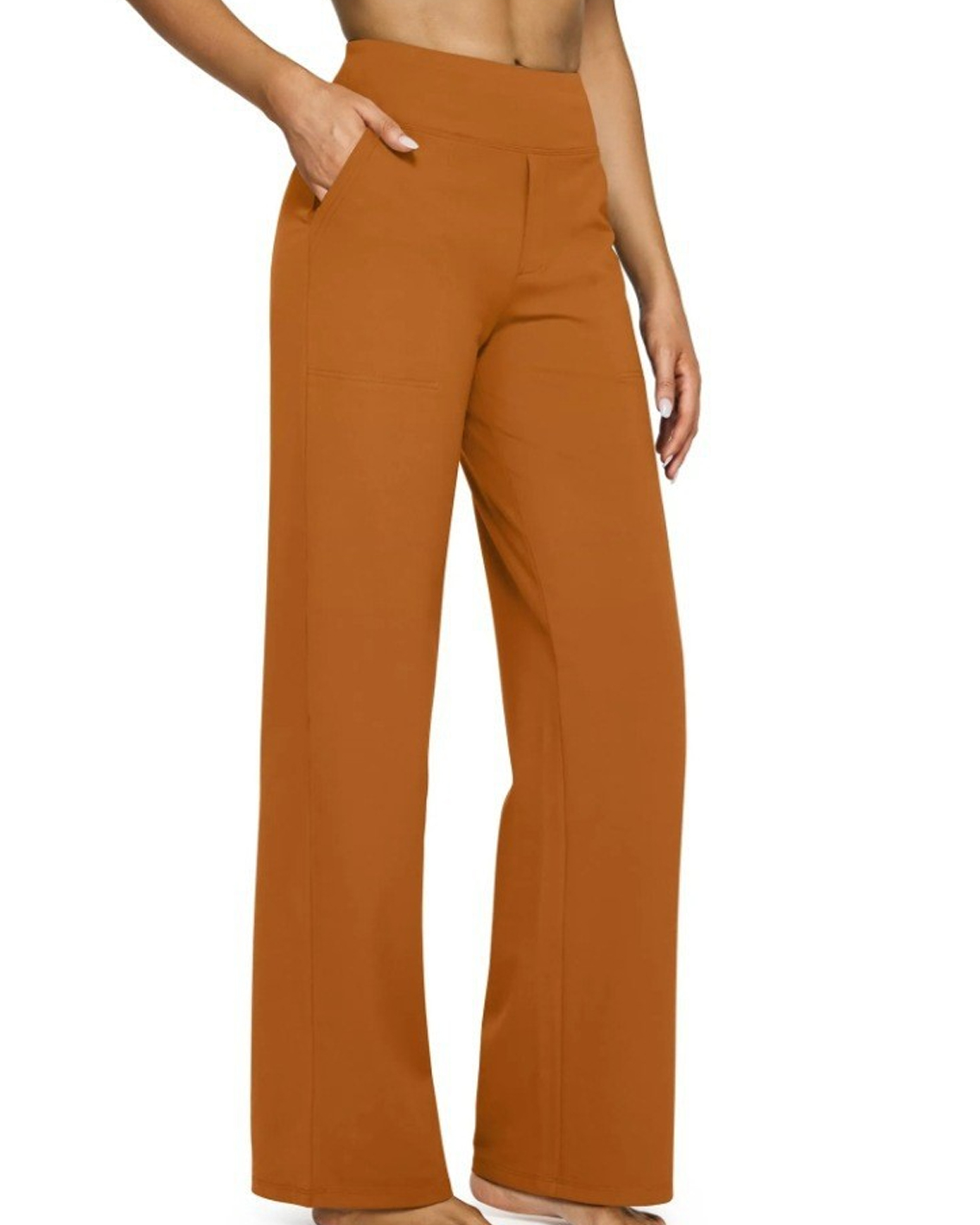 Casual High-Waisted Straight-Leg Yoga Pants with Loose Pockets-Curvy-Faja