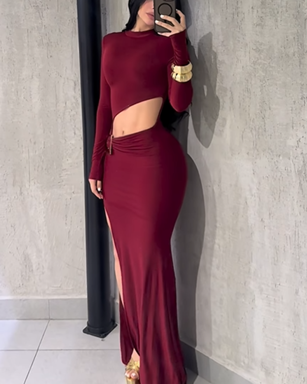 Cropped Round Neck Long Sleeved Dress