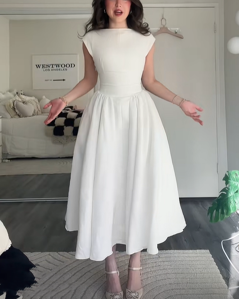 French Style Backless Round Neck Sleeveless Dress