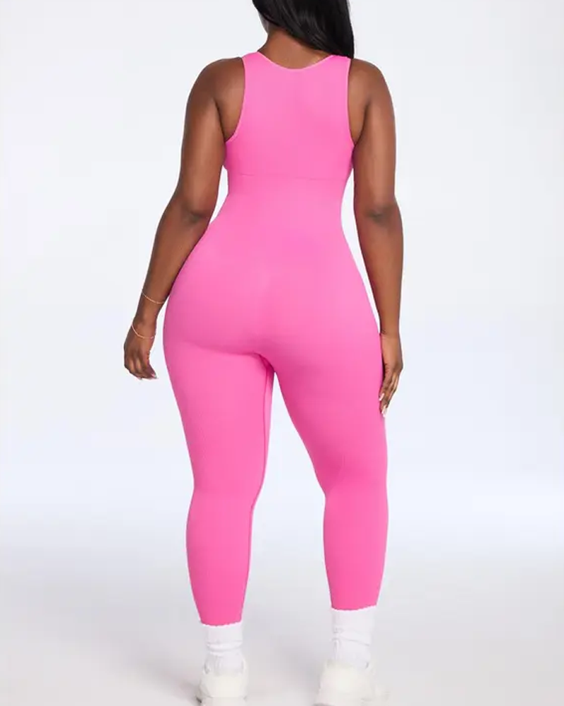 Seamless Ribbed Compression Zip-Up Jumpsuit（Pre‑Sale）