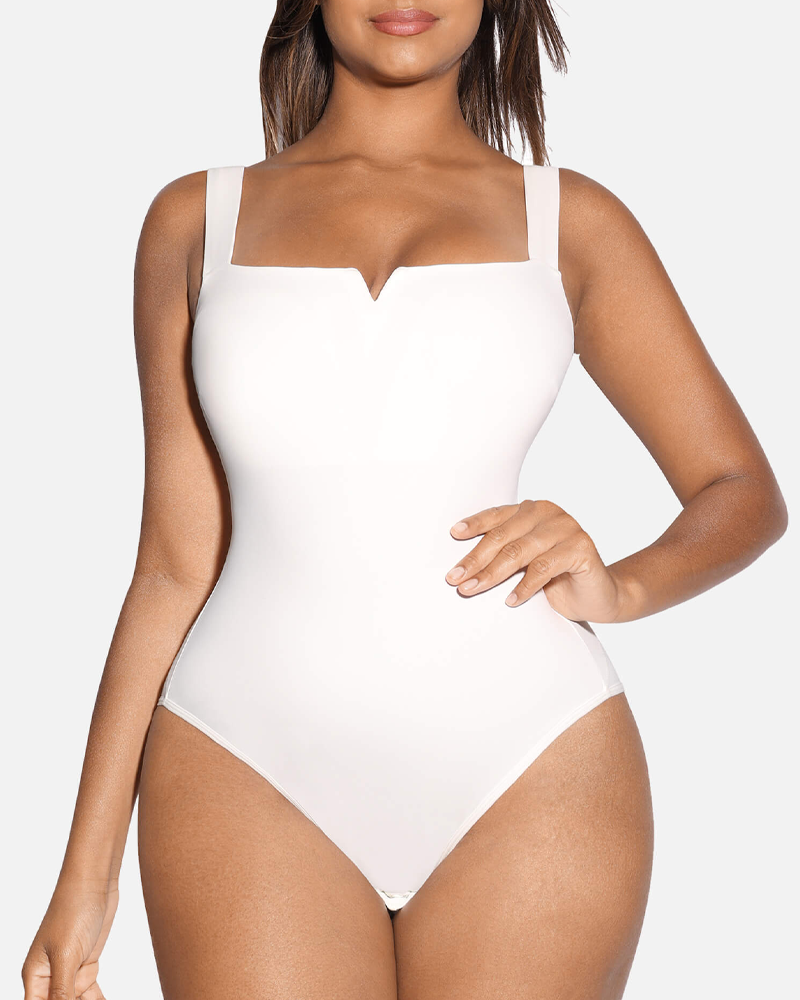 Square Neck Soft Stretch Bodysuit For Tummy Control And Shaping