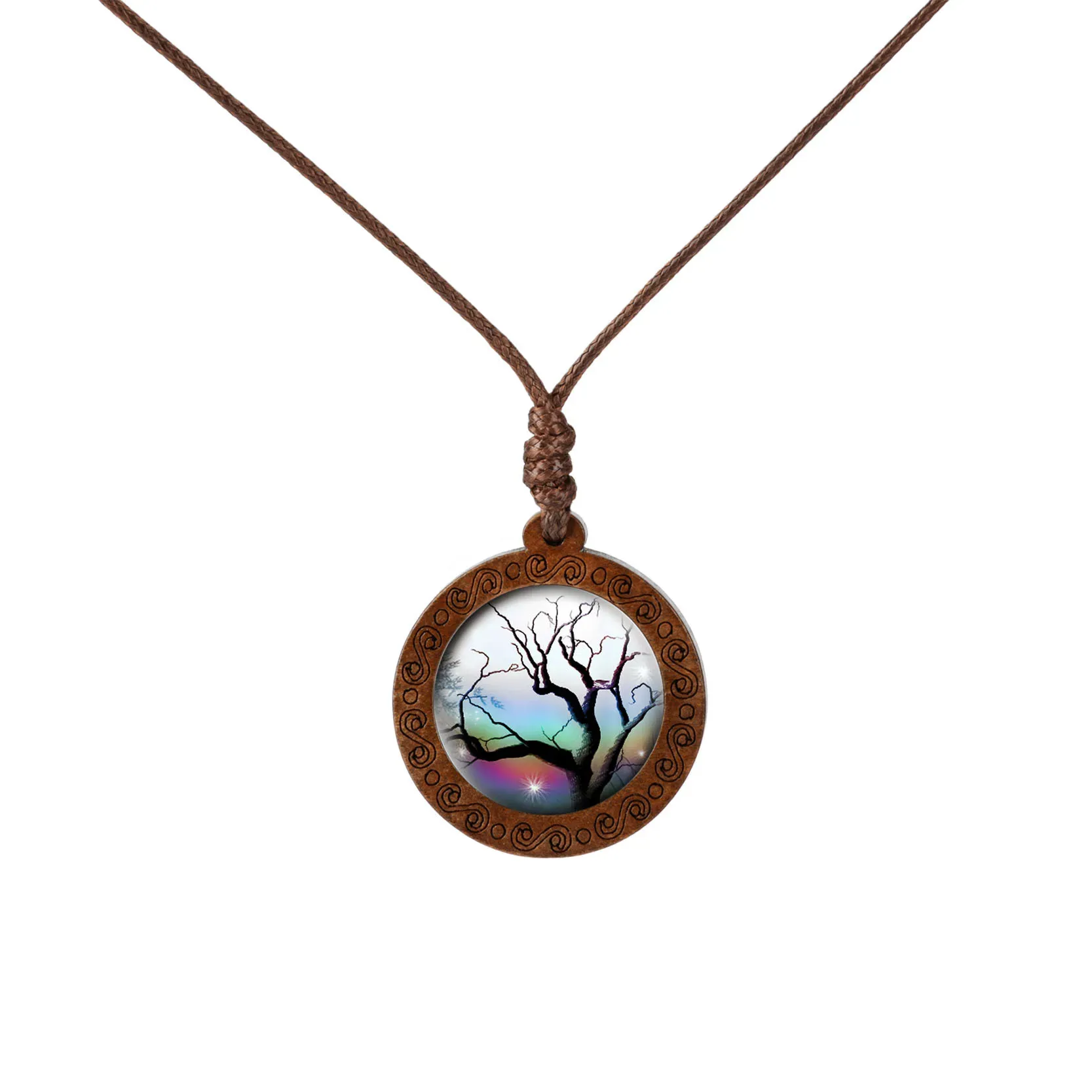 Wood Life Tree time gem Glass Pendant Necklace-Curvy-Faja