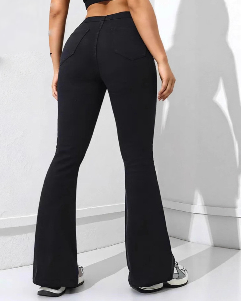 High-Waisted Slim-Fit Stretch Flared Pants-Curvy-Faja