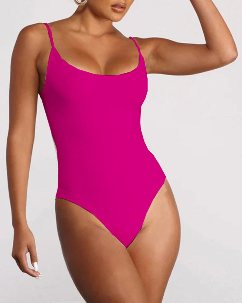 Backless Tie Triangle Bodysuit-Curvy-Faja