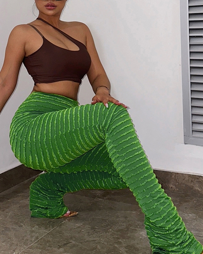 Sexy High-Waisted Striped Knit Patchwork Long Trousers