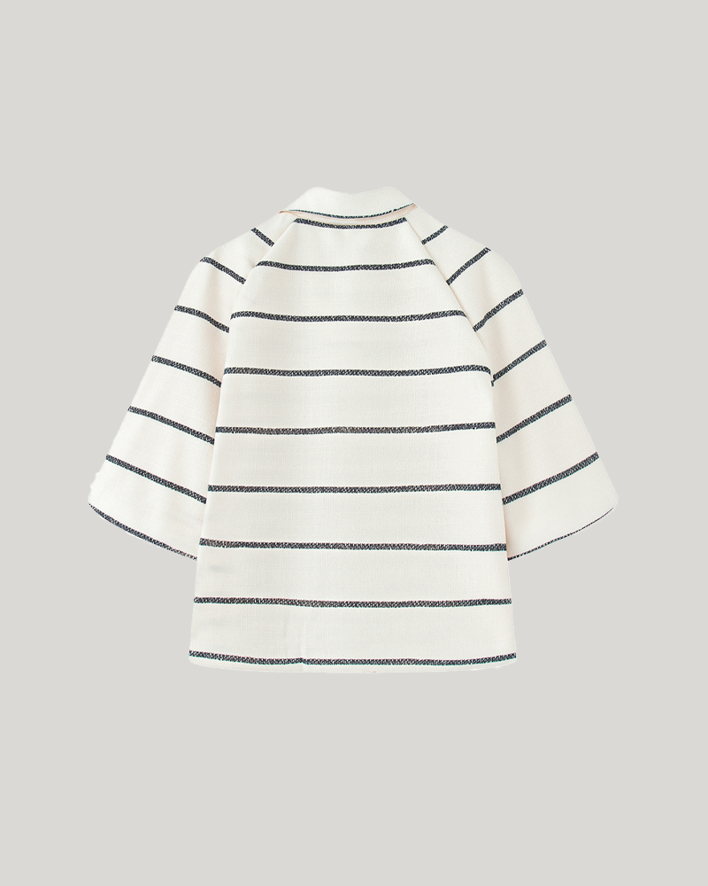 Striped Color Block Crew Neck Long Sleeve Knit Top With Pocket Shorts Set