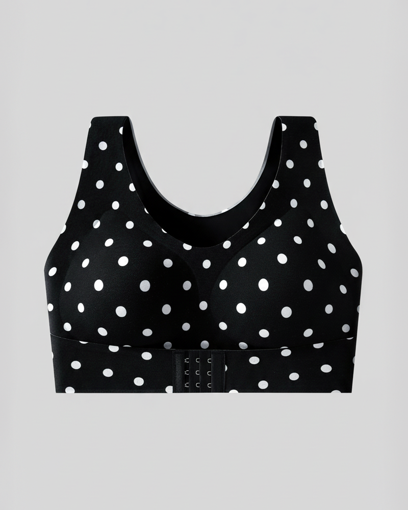 Vest Style Front Closure Wire-Free Leopard Polka Dot Push-Up Shaping Back Support Bra