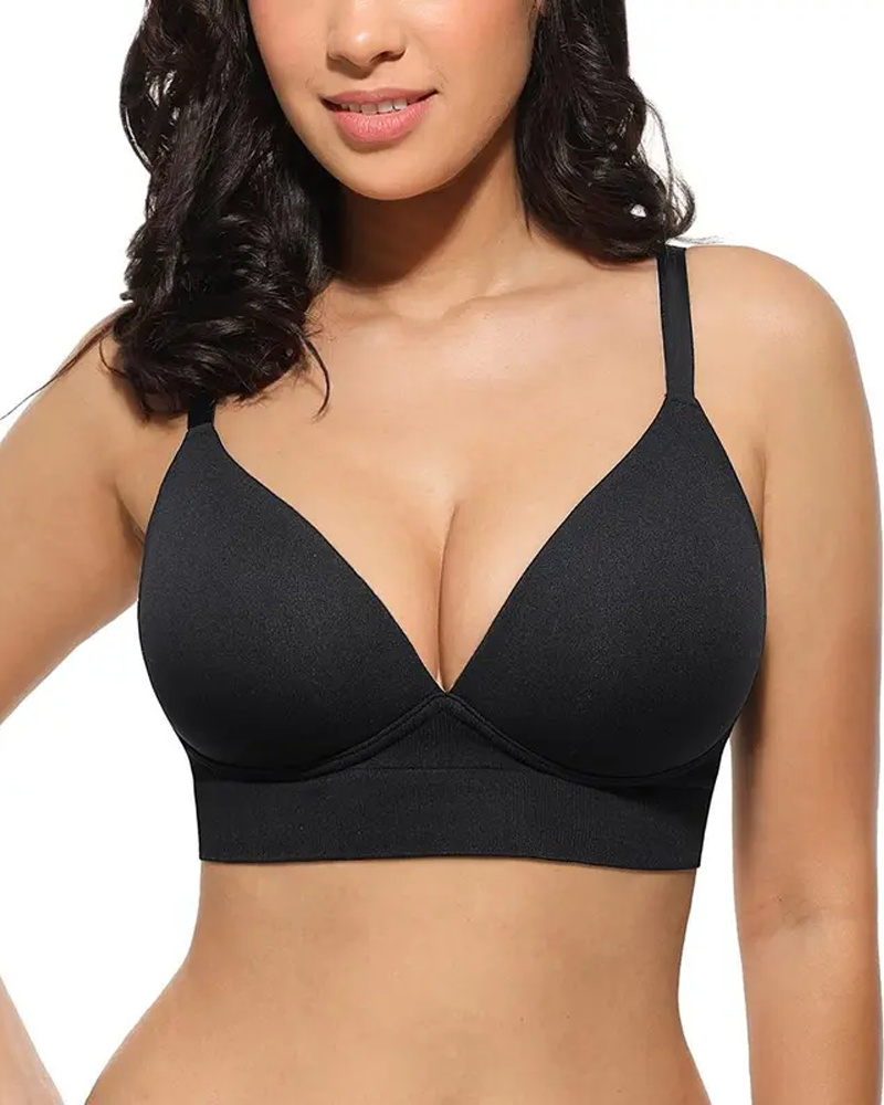 Wire-Free Plunge V-Neck Seamless Longline Support Bra(Pre-Sale)