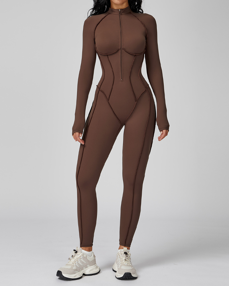 Stand-Up Collar Zipper Sports Yoga Bodysuit