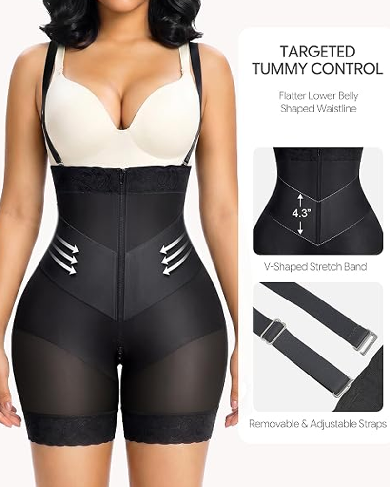 Detachable Straps V‑Shape Zipper Easy On & Off Shapewear Shorts