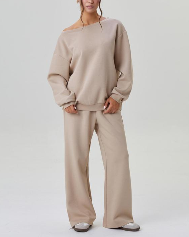 Comfortable Casual And Stylish Two Piece Set With Off Shoulder Design