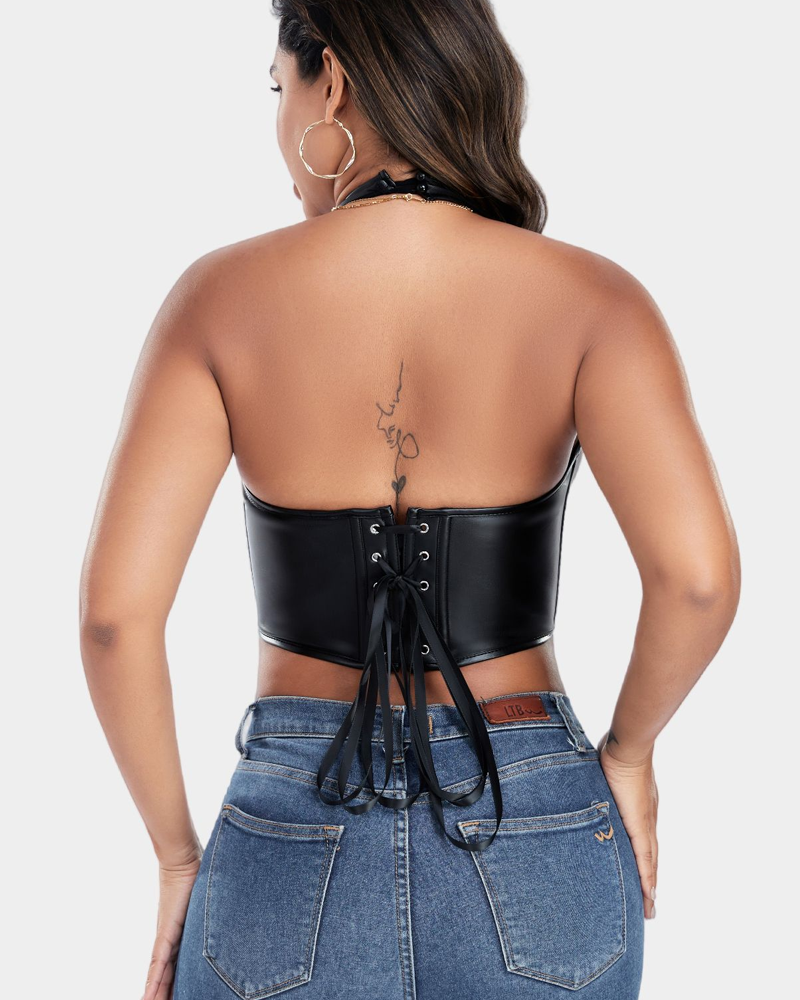 PU Leather Button Down Vest Corset