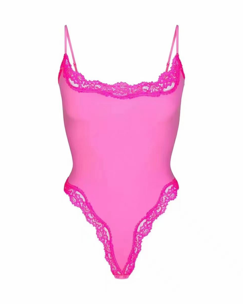 Sexy Halter-Neck Lace Bodysuit-Curvy-Faja