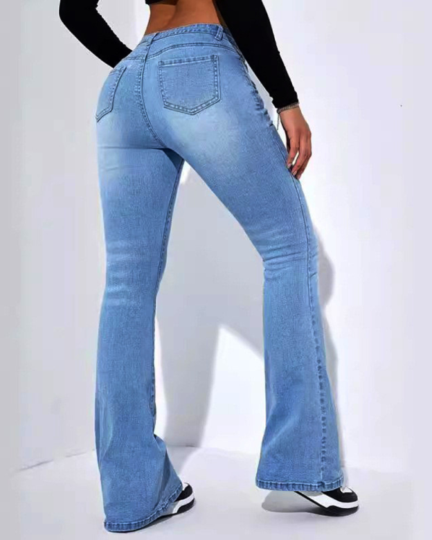 High-Waisted Slim-Fit Stretch Flared Pants-Curvy-Faja