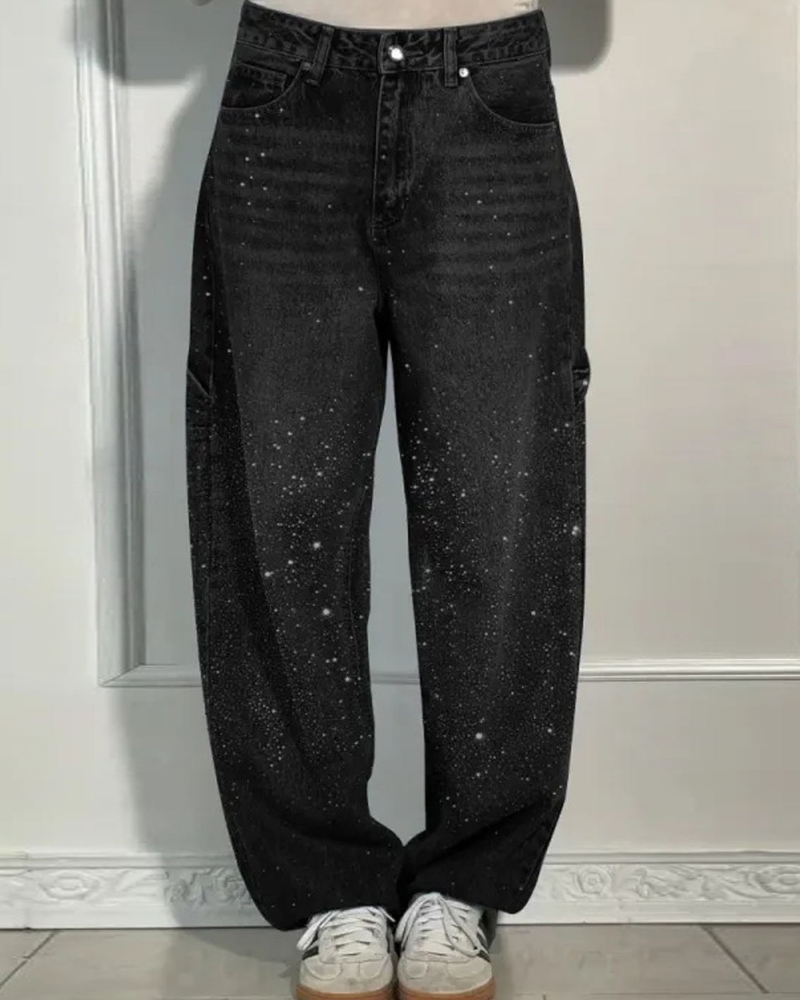 Starry Knee Rhinestone Jeans-Curvy-Faja
