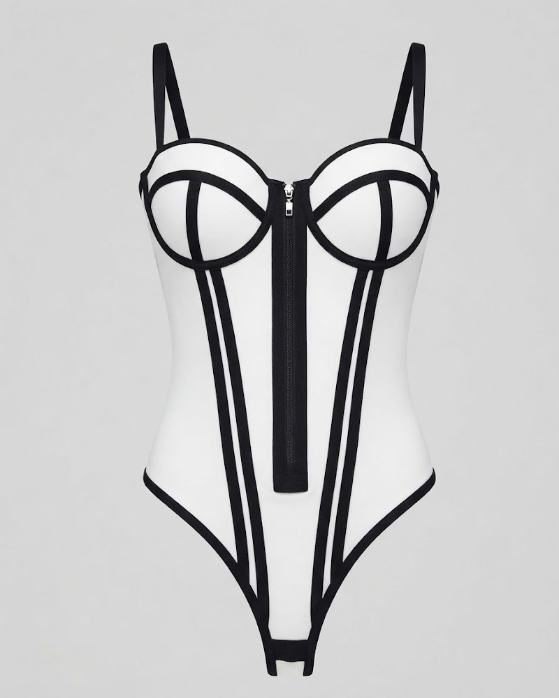 Underwire Cup Front Zipper Criss Cross Lace Up Back Shaping Bodysuit Shapewear（Pre-Sale）