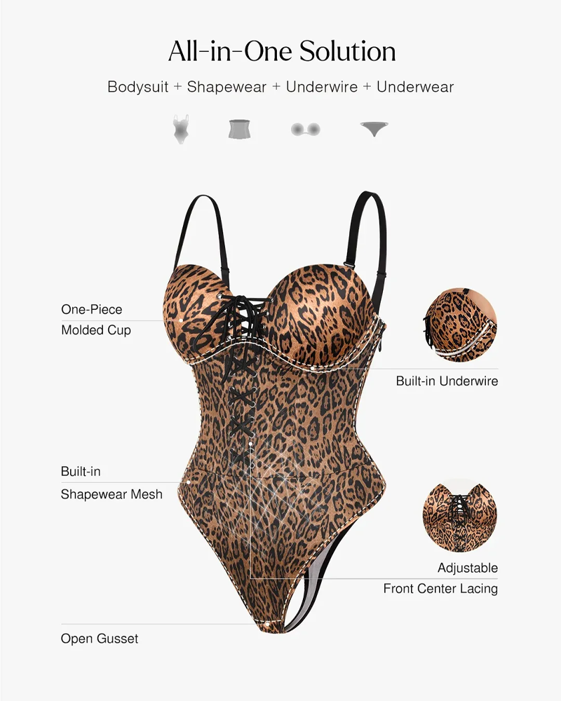 Detachable Shoulder Straps Lace‑Up Tight Body Shaper Bodysuit（Pre‑Sale）