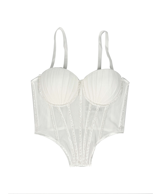 Mesh Camisole With Padded Bra Rhinestone Boning Shaping Bra