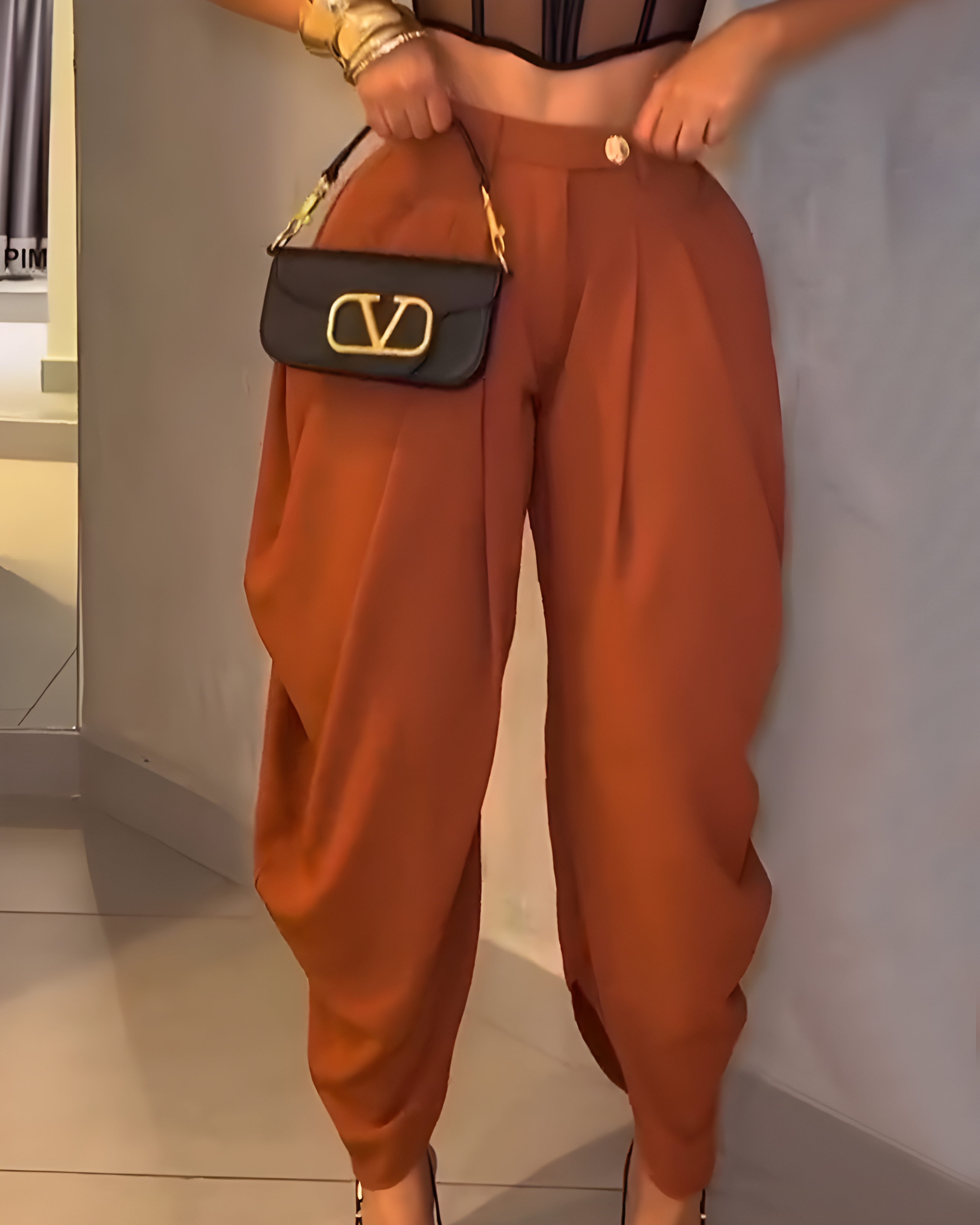 High Waist Loose Ruched Irregular Casual Pants