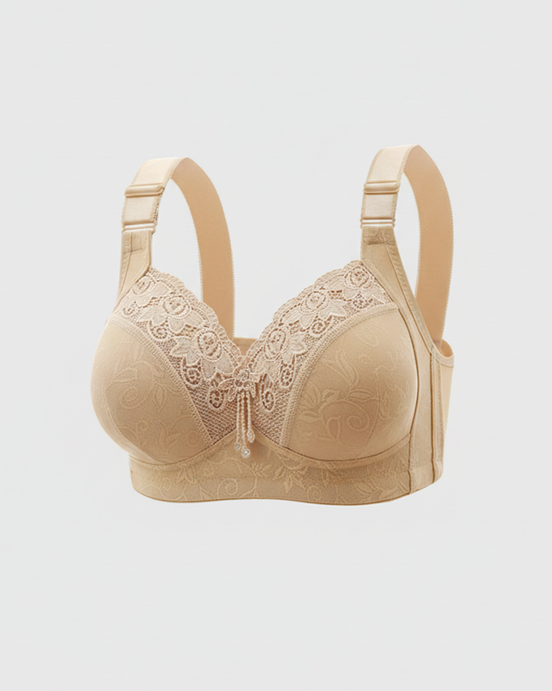 Women Lace Trim Wireless Bra Side Support Underarm Fat Control & Push Up