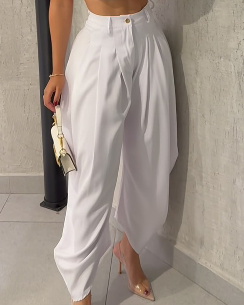 Curvy-faja Casual High-Waist Wide-Leg Pants