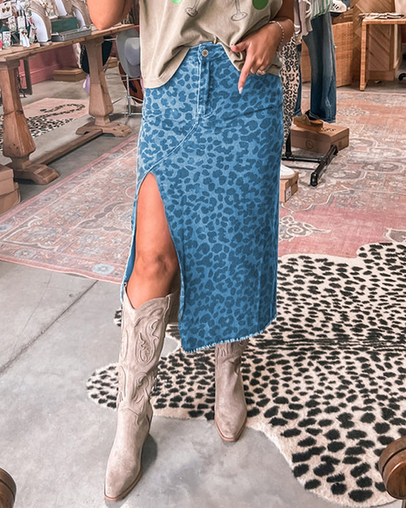 High-Waisted Slit Denim Skirt