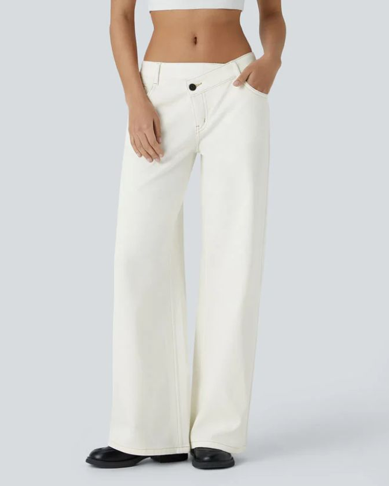 Lrregular High-Waisted Straight Leg Jeans